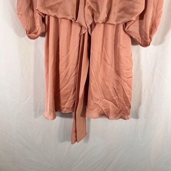 New STORIA Mini Dress Women's Large Pink Vneck Tie Elastic Waist Short Sleeve - Picture 3 of 10